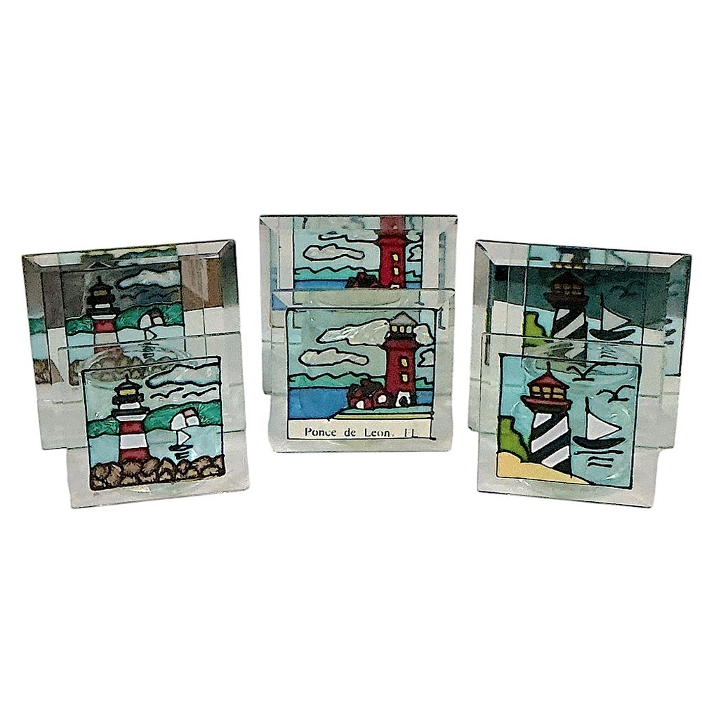 Lighthouses Vintage Assorted Candle Holders Stained Art Glass Nautical Decor 3